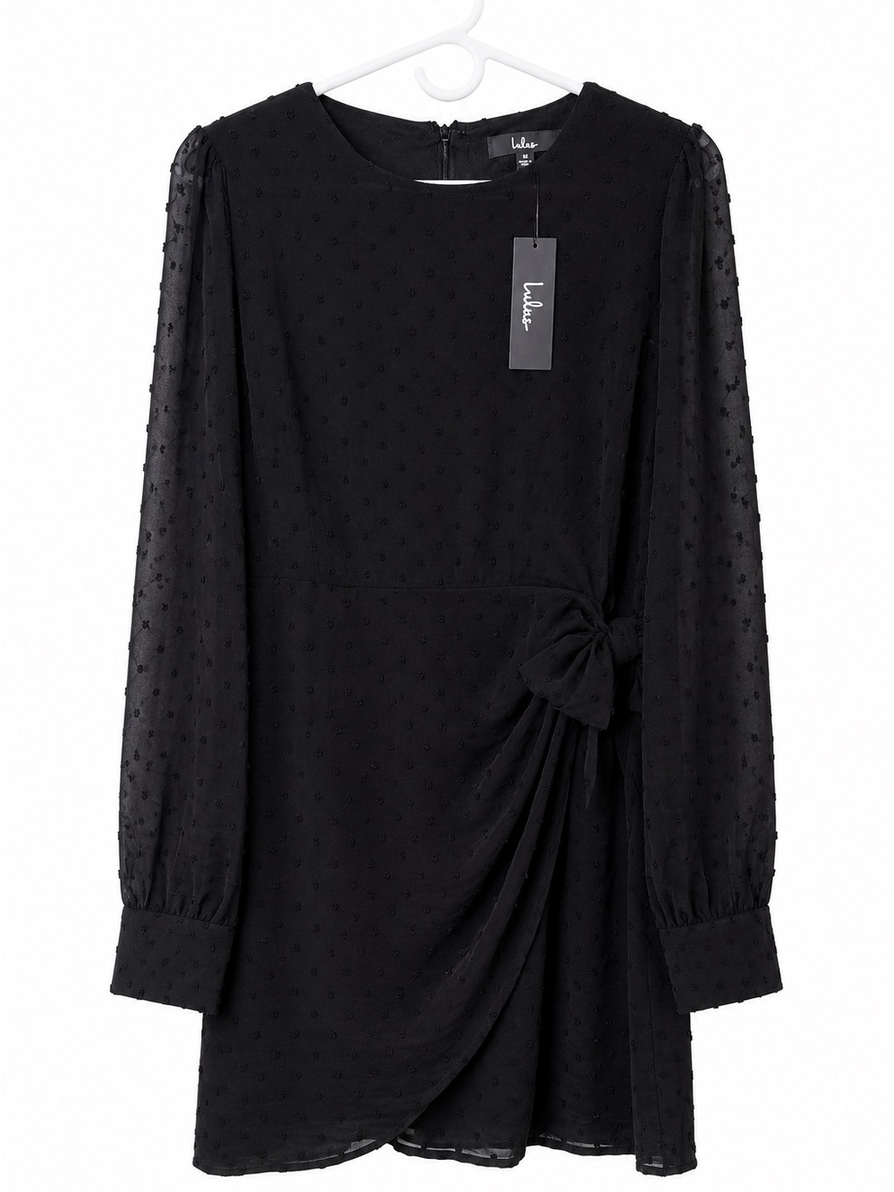Lulus Black Swiss Dot Long Sleeve Mini Dress – Size Medium